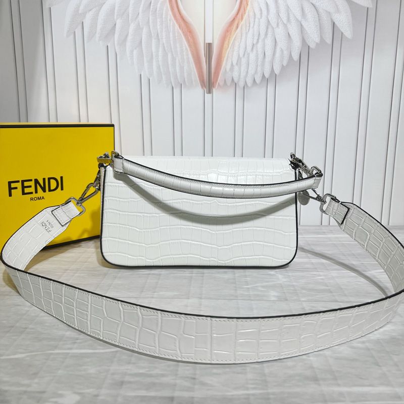 HOT Fendi Medium Baguette Bag In Tiffany Crocodile Leather White