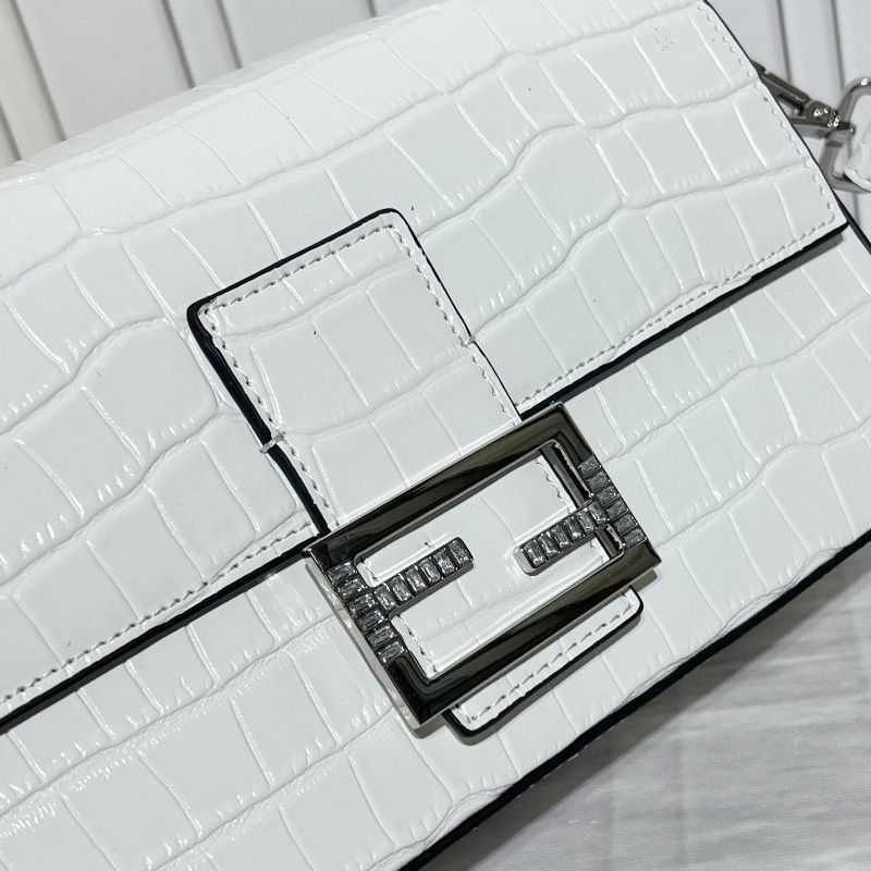 HOT Fendi Medium Baguette Bag In Tiffany Crocodile Leather White