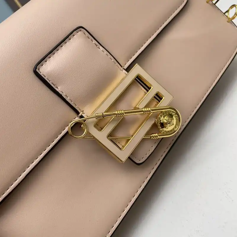 Affordable Fendi Medium Baguette Bag In Calf Leather with Fendace Pin Brooches Pink HOT SALE