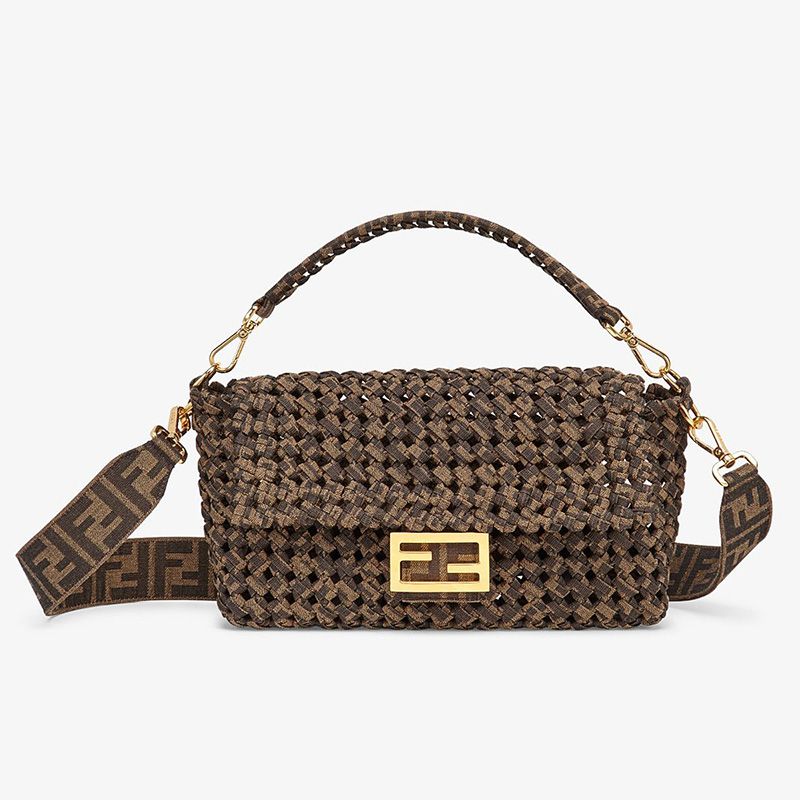 Affordable Fendi Medium Baguette Bag In Fabric Interlace Coffee