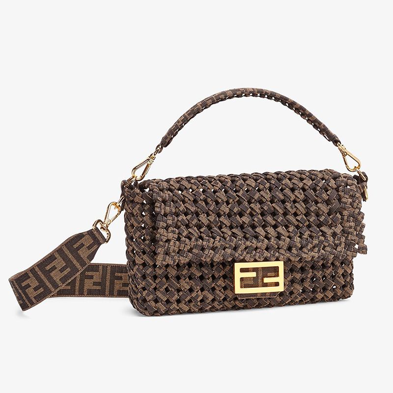 Affordable Fendi Medium Baguette Bag In Fabric Interlace Coffee