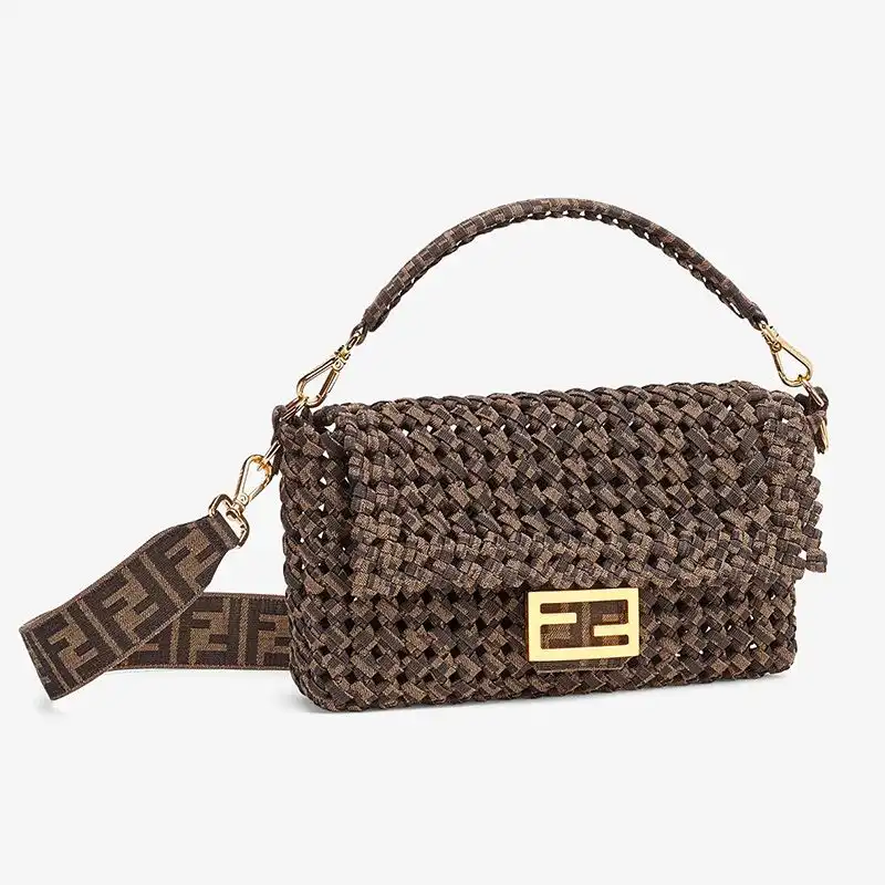 Cheap Fendi Medium Baguette Bag In Fabric Interlace Coffee