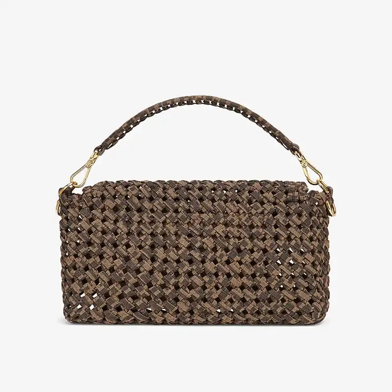 Cheap Fendi Medium Baguette Bag In Fabric Interlace Coffee