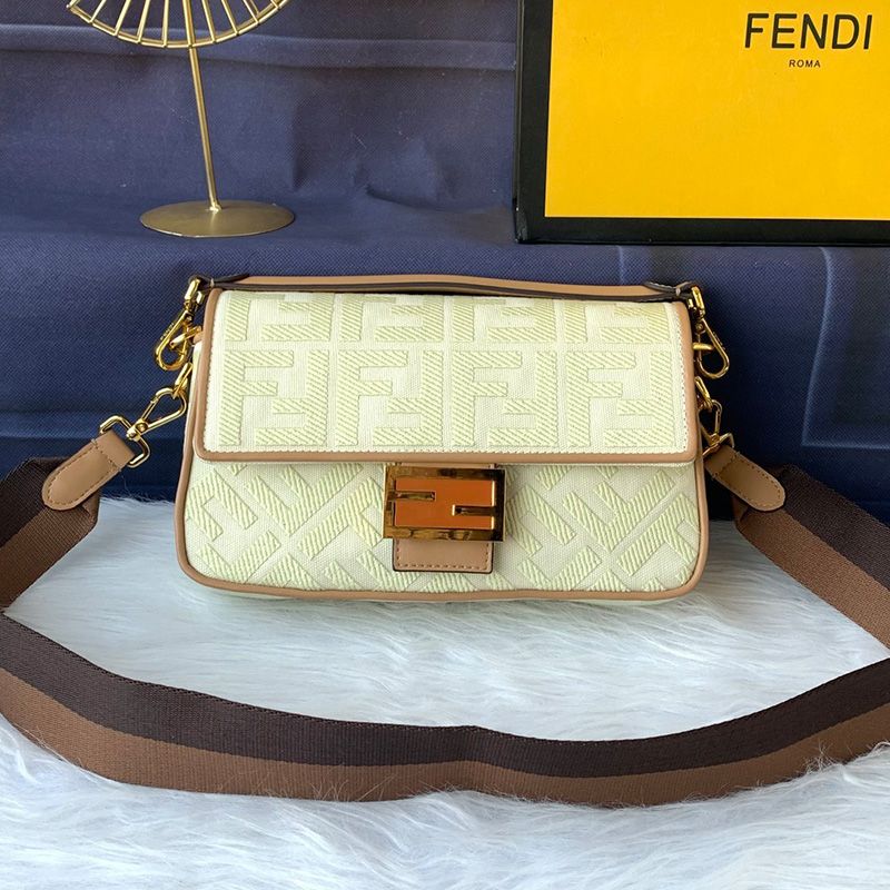 HOT Fendi Medium Baguette Bag In FF Motif Canvas Apricot