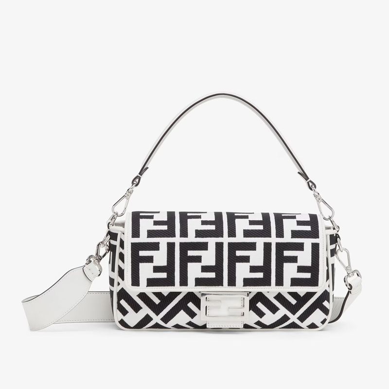 Affordable Fendi Medium Baguette Bag In FF Motif Canvas Black White