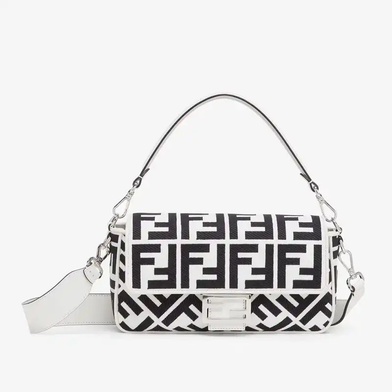 Fendi Medium Baguette Bag In FF Motif Canvas Black White