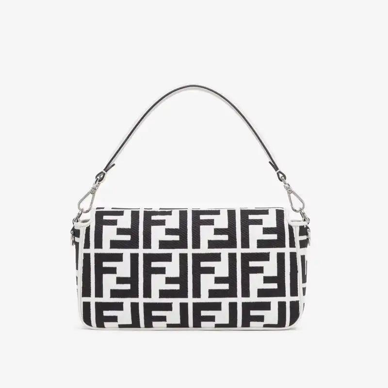 Cheap Fendi Medium Baguette Bag In FF Motif Canvas Black White