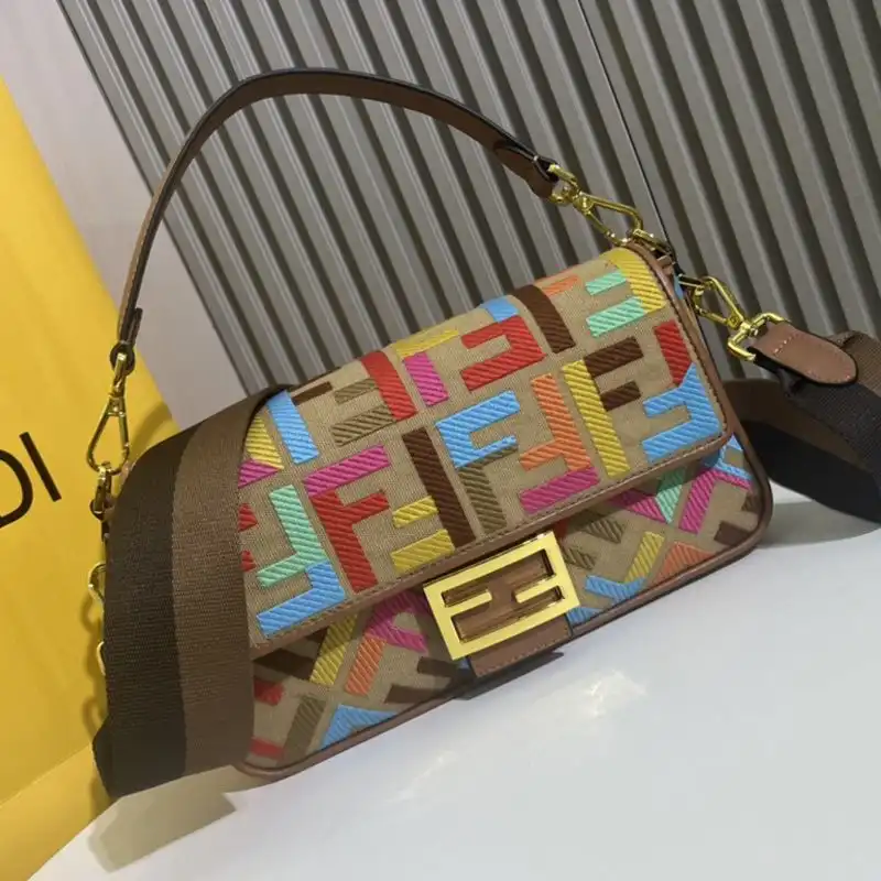 Fendi Medium Baguette Bag In FF Motif Canvas Multi Beige