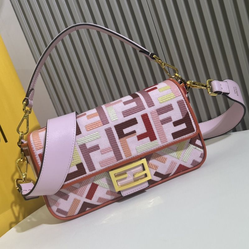 Affordable Fendi Medium Baguette Bag In FF Motif Canvas Multi Pink