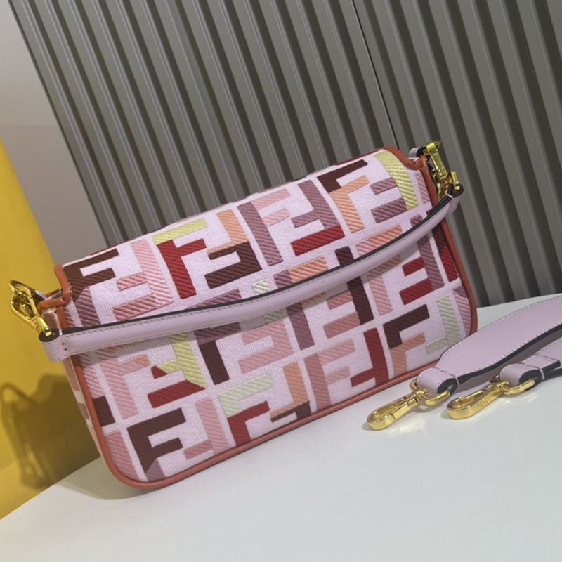 Affordable Fendi Medium Baguette Bag In FF Motif Canvas Multi Pink