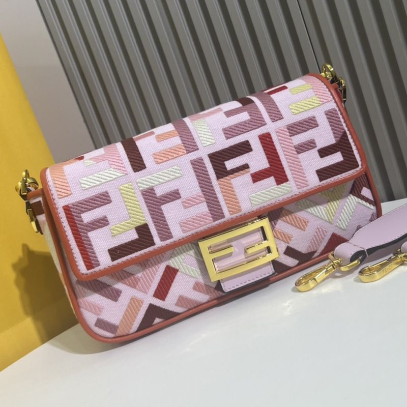 Affordable Fendi Medium Baguette Bag In FF Motif Canvas Multi Pink