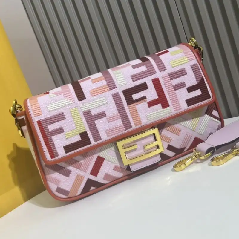 Affordable Fendi Medium Baguette Bag In FF Motif Canvas Multi Pink HOT SALE