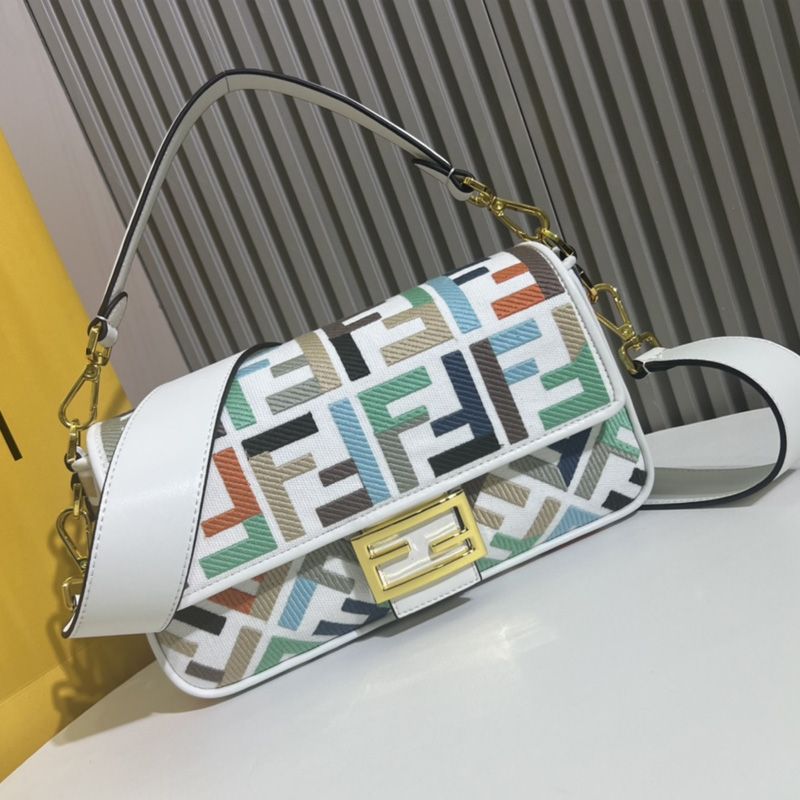 Affordable Fendi Medium Baguette Bag In FF Motif Canvas Multi White