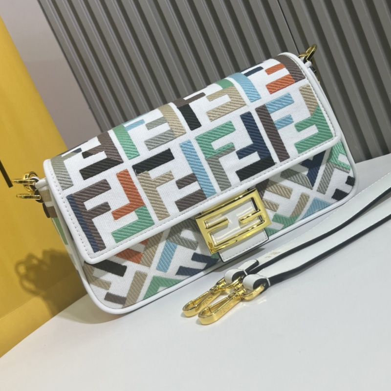 Affordable Fendi Medium Baguette Bag In FF Motif Canvas Multi White