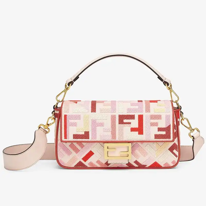 Fendi Medium Baguette Bag In FF Motif Canvas Pink Red