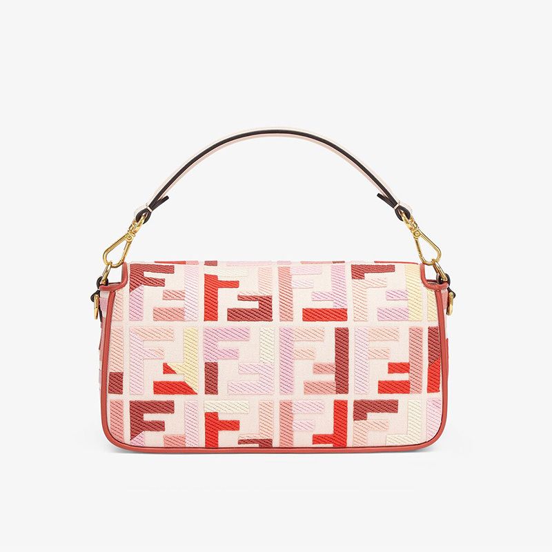 Affordable Fendi Medium Baguette Bag In FF Motif Canvas Pink Red