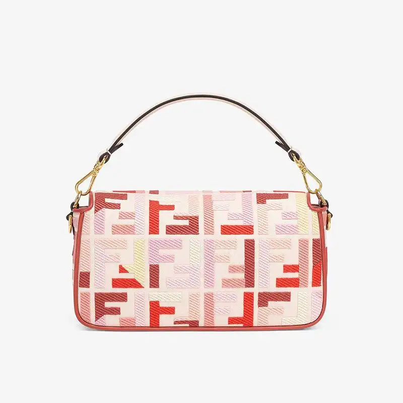 Affordable Fendi Medium Baguette Bag In FF Motif Canvas Pink Red HOT SALE