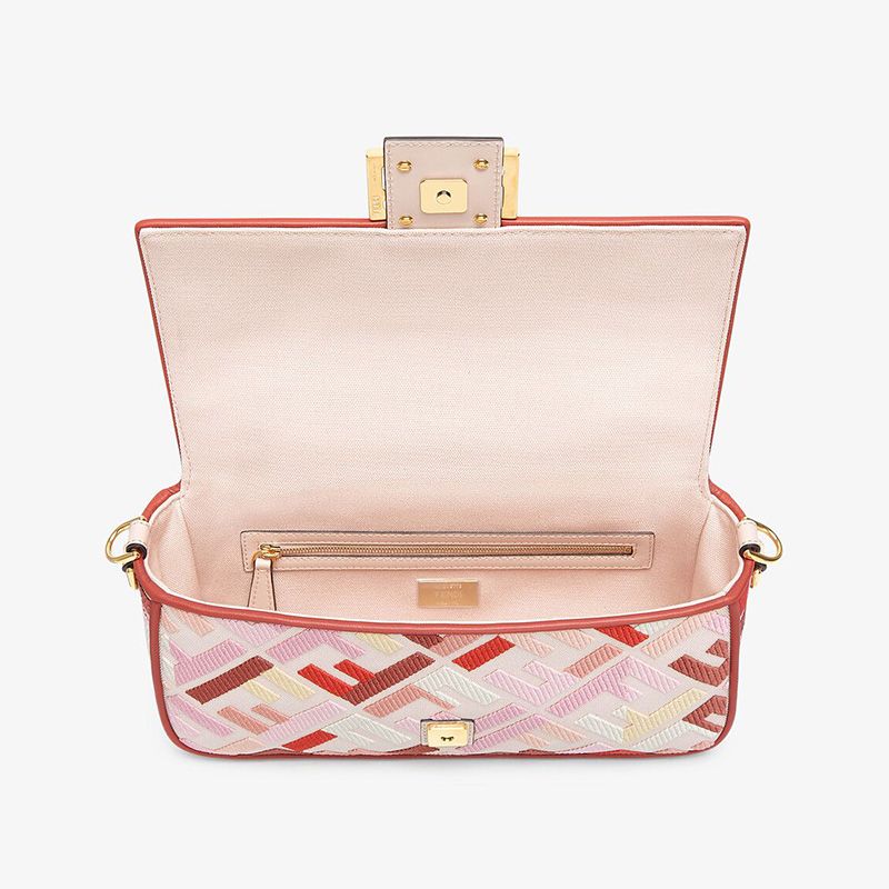 Affordable Fendi Medium Baguette Bag In FF Motif Canvas Pink Red