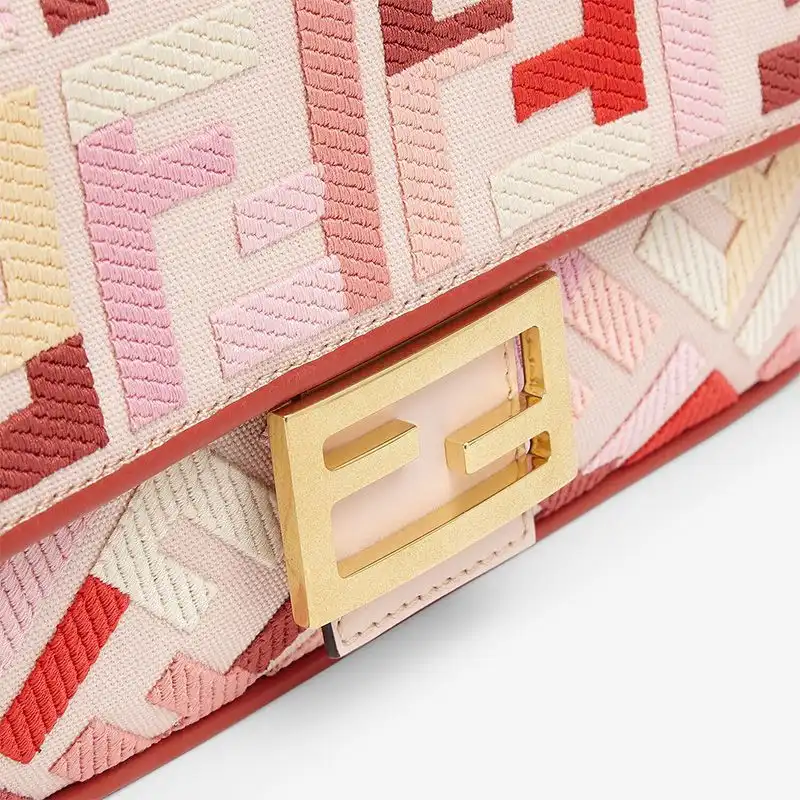 Affordable Fendi Medium Baguette Bag In FF Motif Canvas Pink Red HOT SALE