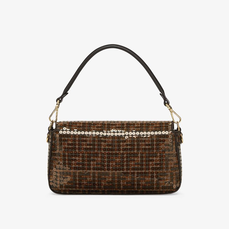 Affordable Fendi Medium Baguette Bag In FF Motif Fabric with Sequins Brown