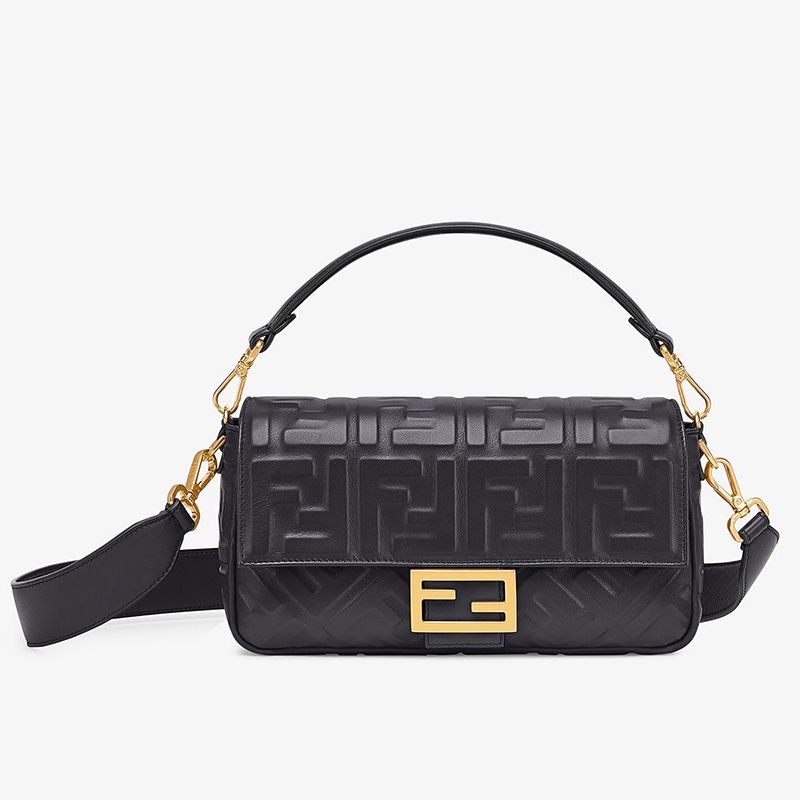 Affordable Fendi Medium Baguette Bag In FF Motif Nappa Leather Black