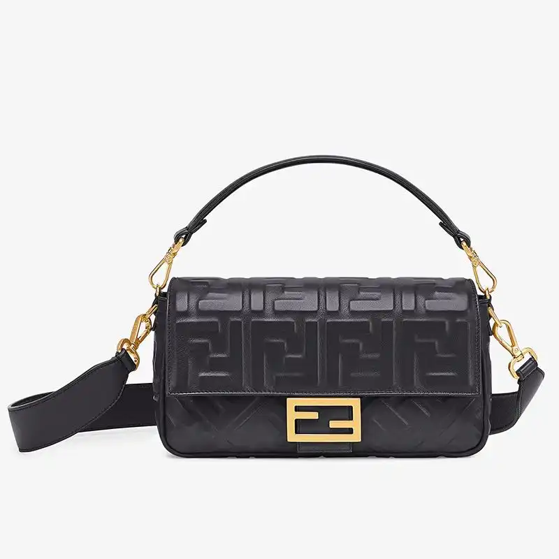 Fendi Medium Baguette Bag In FF Motif Nappa Leather Black HOT SALE