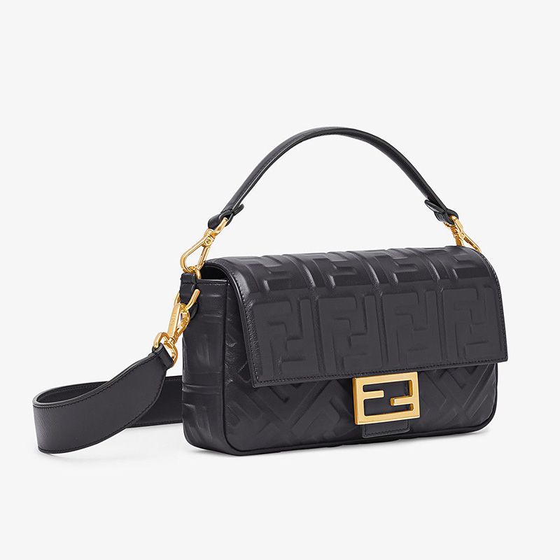 Affordable Fendi Medium Baguette Bag In FF Motif Nappa Leather Black