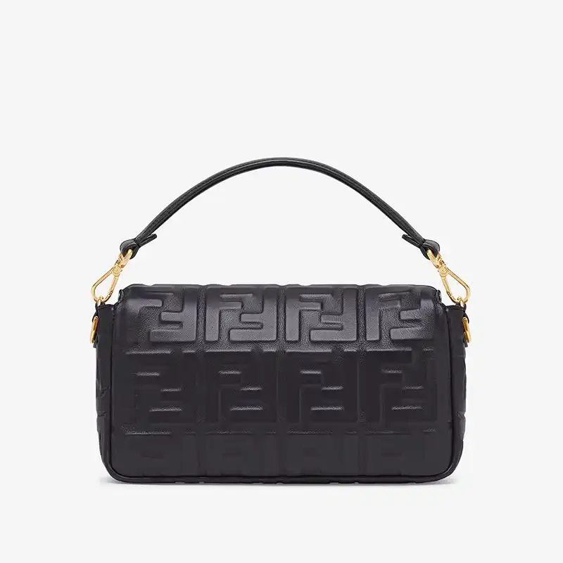 Cheap Fendi Medium Baguette Bag In FF Motif Nappa Leather Black HOT SALE