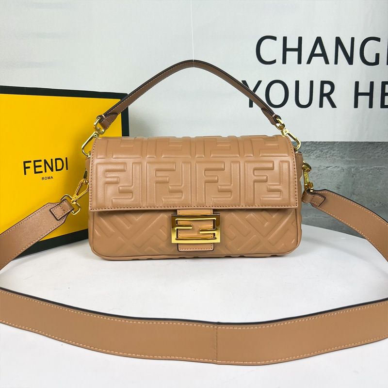 HOT Fendi Medium Baguette Bag In FF Motif Nappa Leather Brown