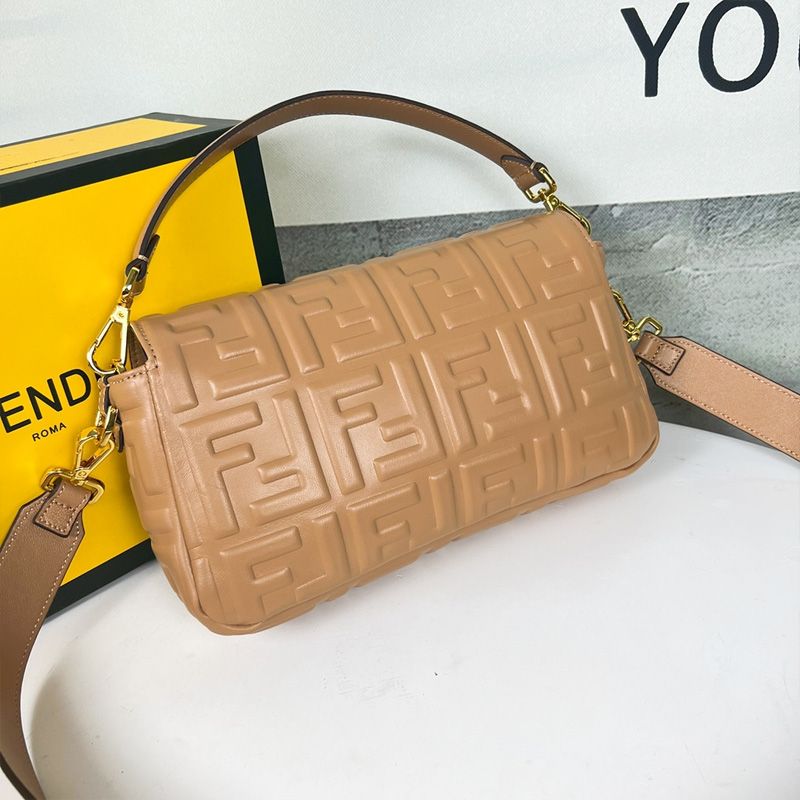 HOT Fendi Medium Baguette Bag In FF Motif Nappa Leather Brown