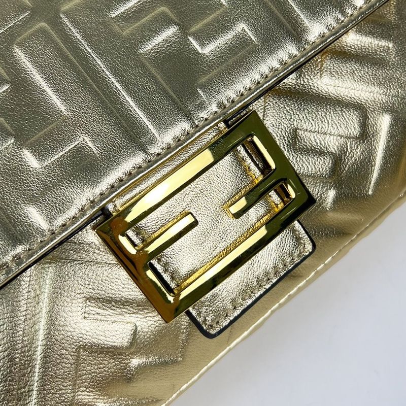 Affordable Fendi Medium Baguette Bag In FF Motif Nappa Leather Gold