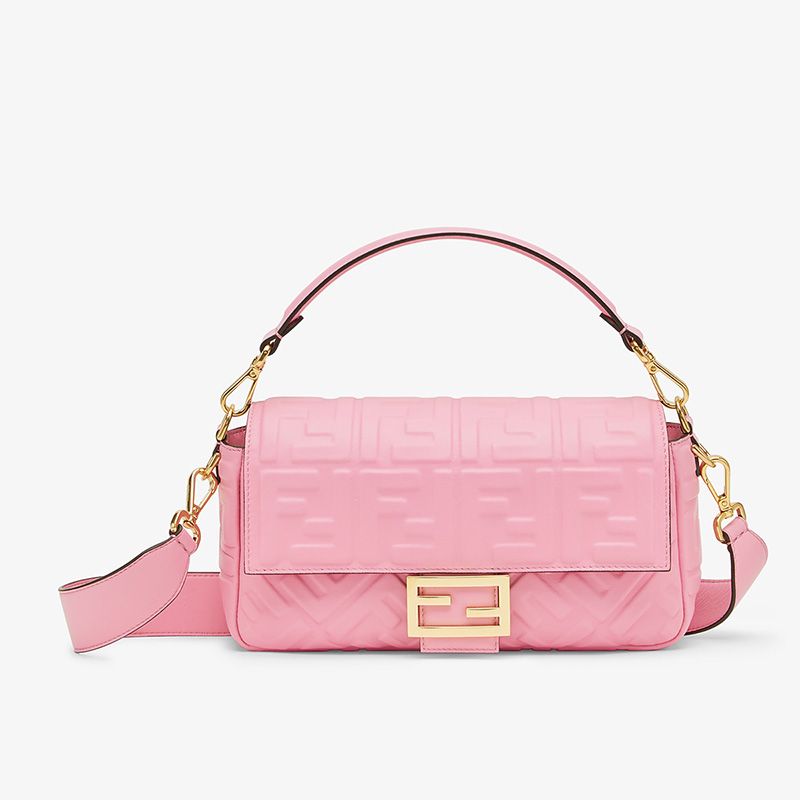 Affordable Fendi Medium Baguette Bag In FF Motif Nappa Leather Pink