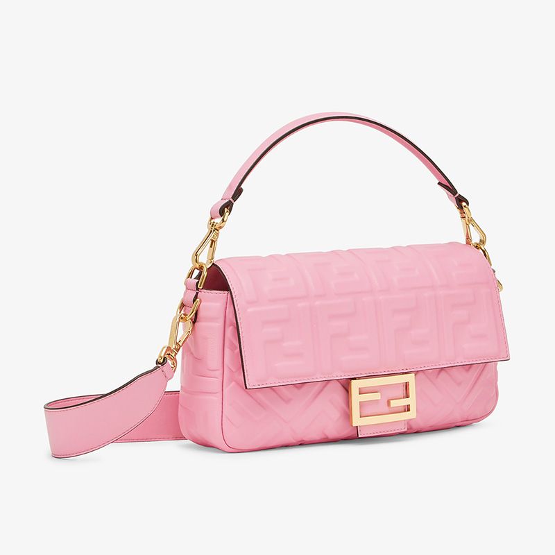 Affordable Fendi Medium Baguette Bag In FF Motif Nappa Leather Pink