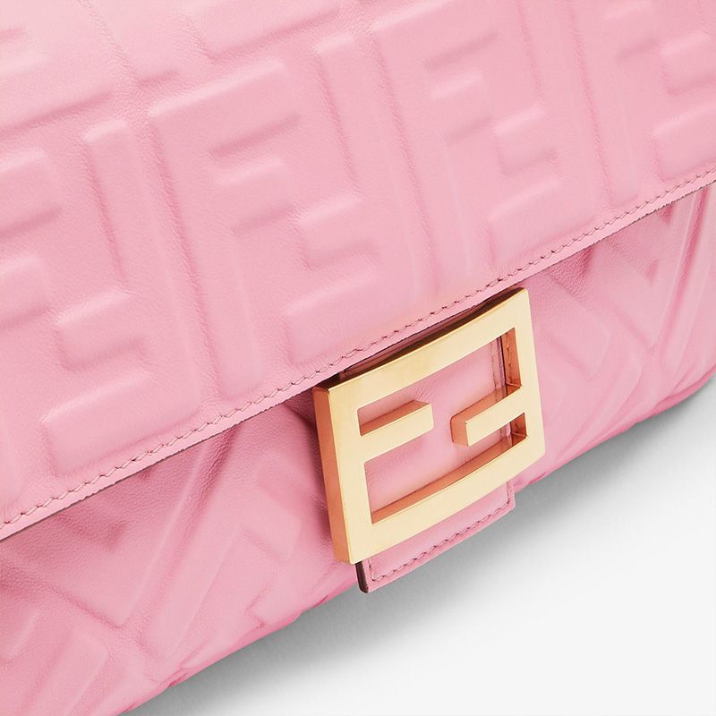 Affordable Fendi Medium Baguette Bag In FF Motif Nappa Leather Pink