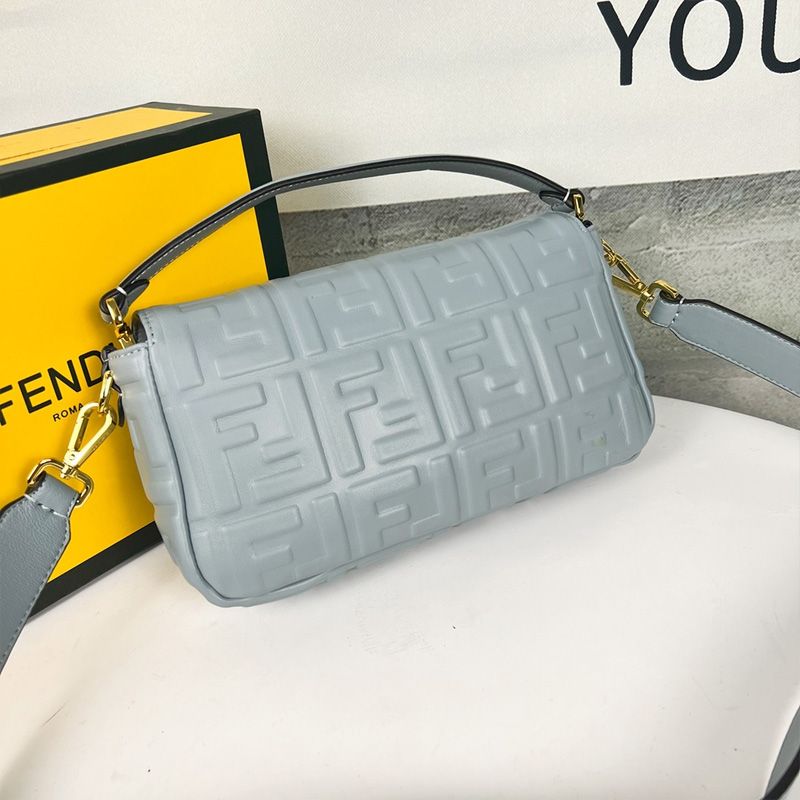 Affordable Fendi Medium Baguette Bag In FF Motif Nappa Leather Sky Blue