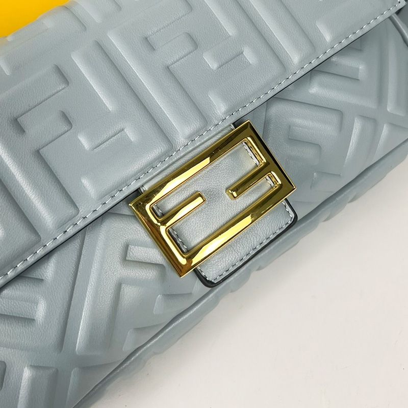 Affordable Fendi Medium Baguette Bag In FF Motif Nappa Leather Sky Blue