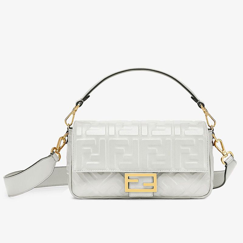 HOT Fendi Medium Baguette Bag In FF Motif Nappa Leather White