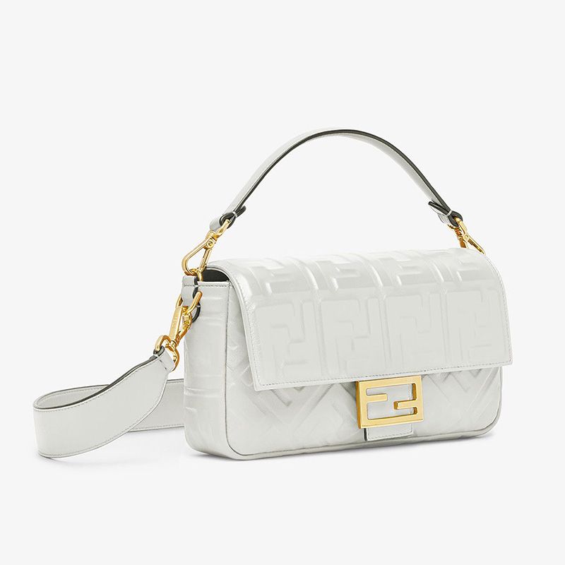 HOT Fendi Medium Baguette Bag In FF Motif Nappa Leather White