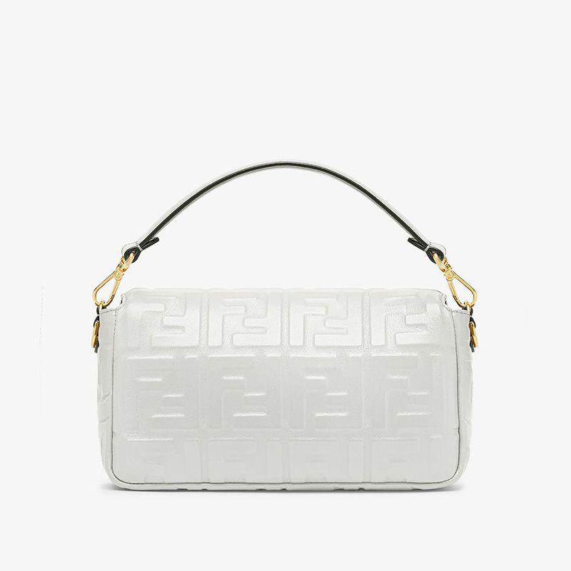 HOT Fendi Medium Baguette Bag In FF Motif Nappa Leather White