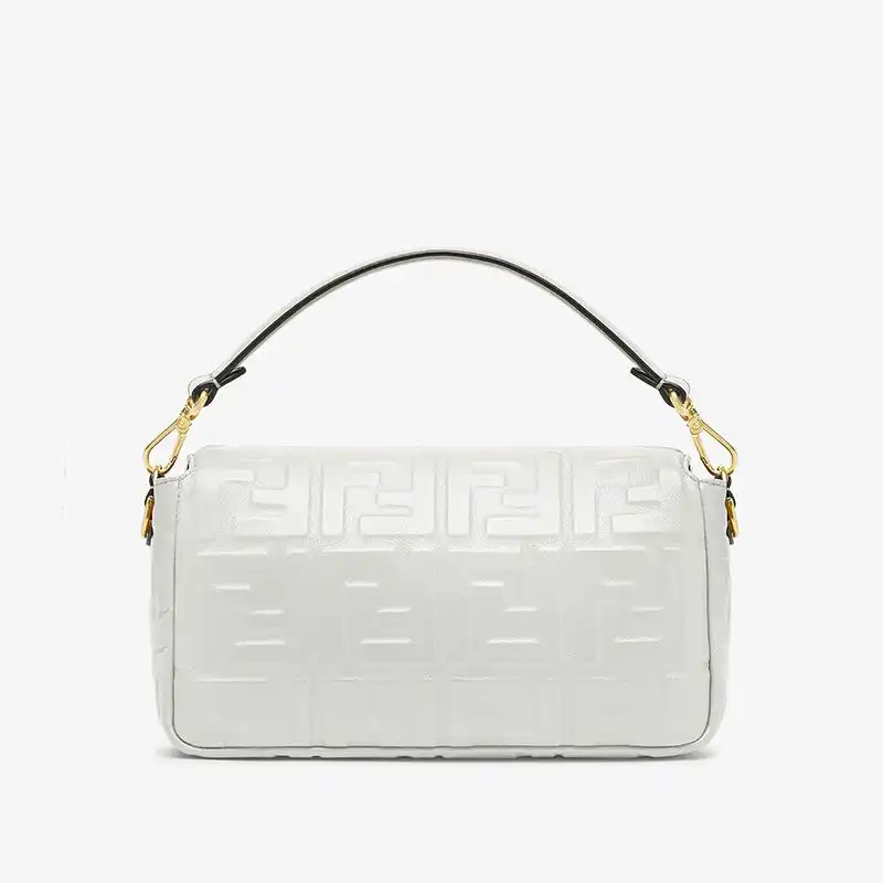 Cheap Fendi Medium Baguette Bag In FF Motif Nappa Leather White