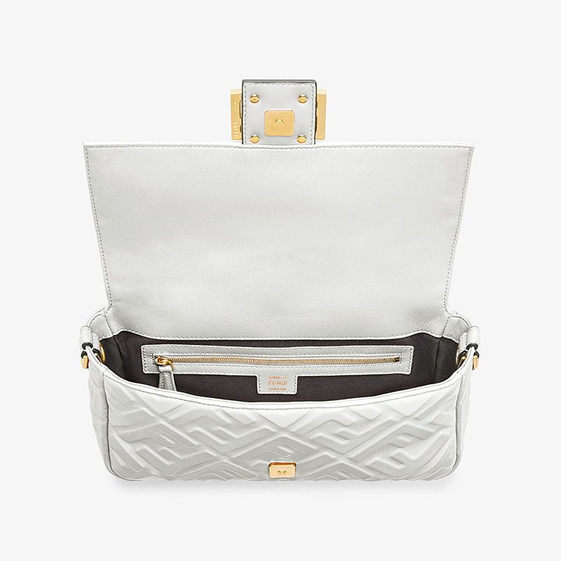 HOT Fendi Medium Baguette Bag In FF Motif Nappa Leather White