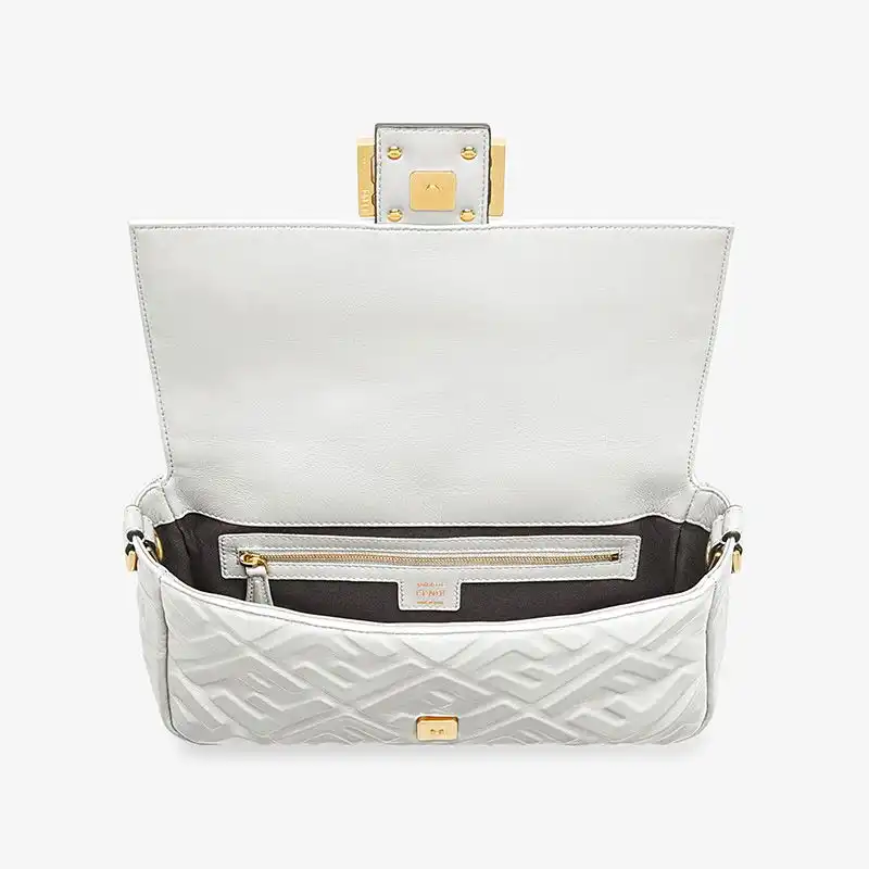 Cheap Fendi Medium Baguette Bag In FF Motif Nappa Leather White