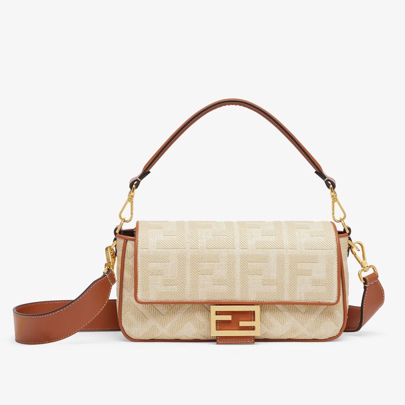 Affordable Fendi Medium Baguette Bag In FF Motif Straw Beige