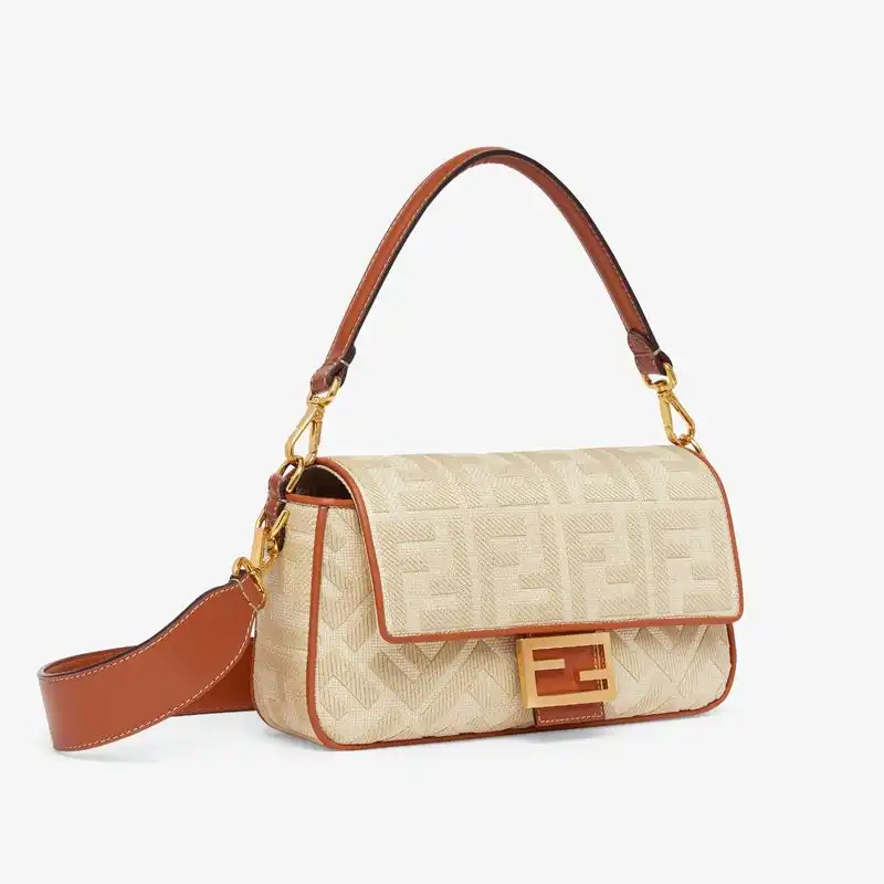 Affordable Fendi Medium Baguette Bag In FF Motif Straw Beige