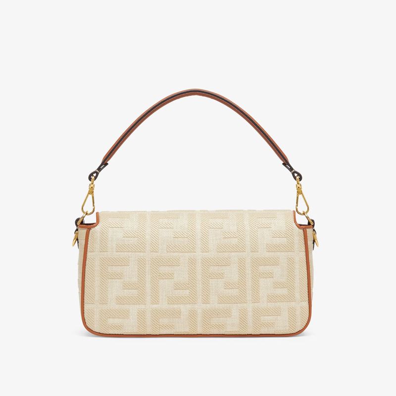 Affordable Fendi Medium Baguette Bag In FF Motif Straw Beige