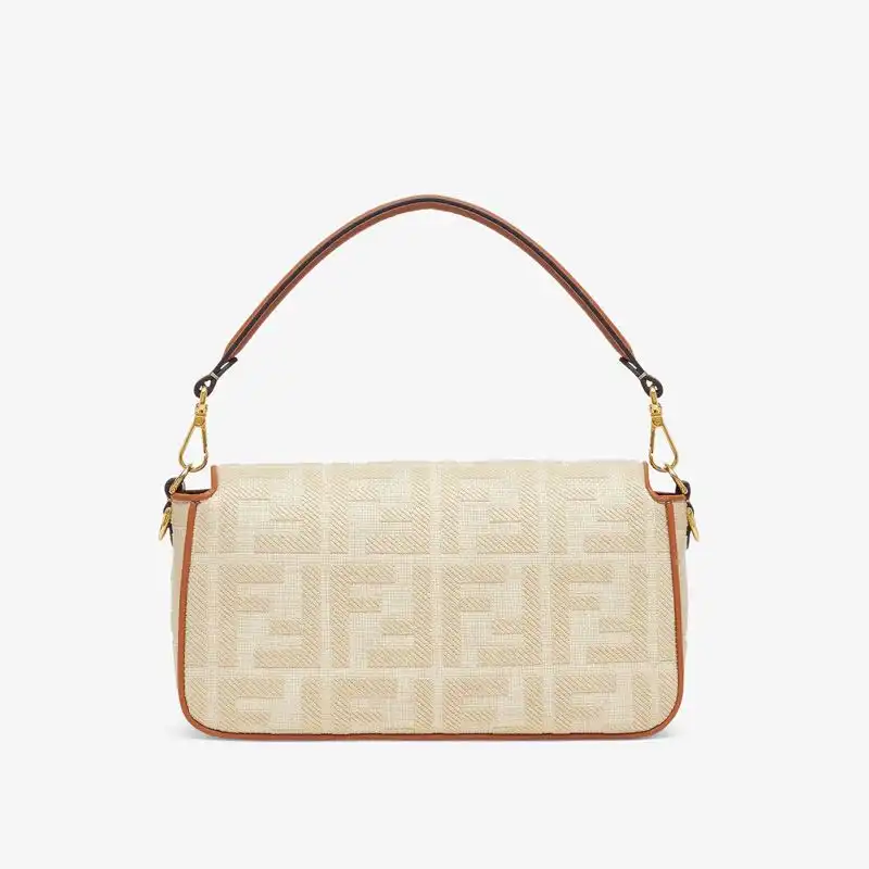 Affordable Fendi Medium Baguette Bag In FF Motif Straw Beige