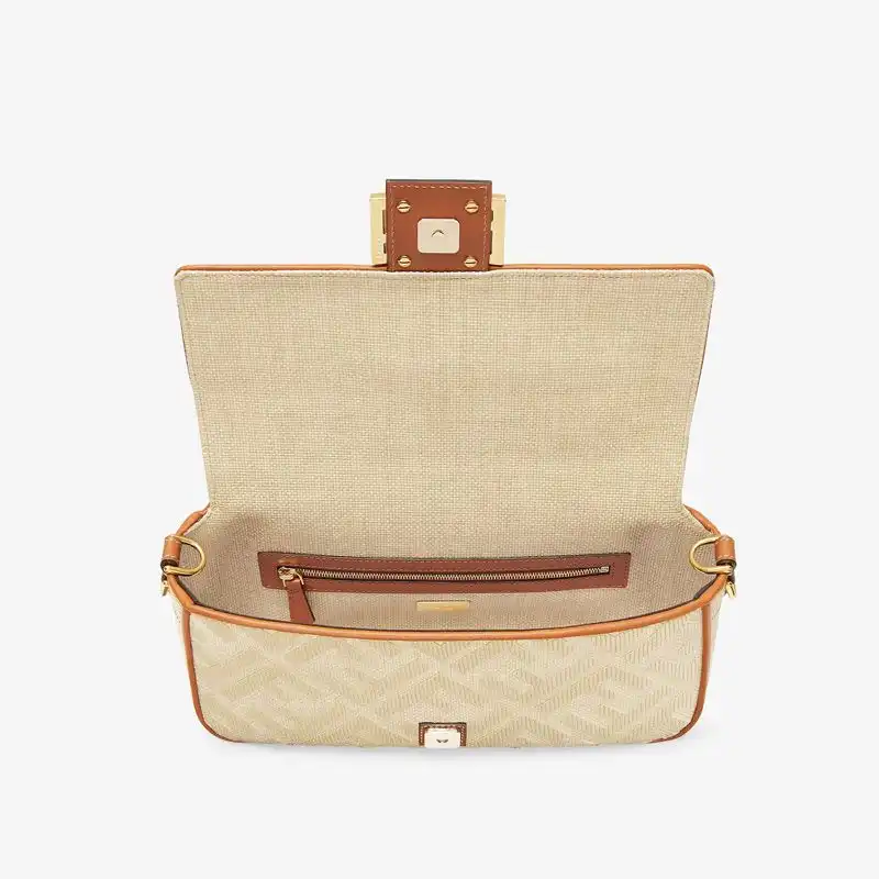 Affordable Fendi Medium Baguette Bag In FF Motif Straw Beige