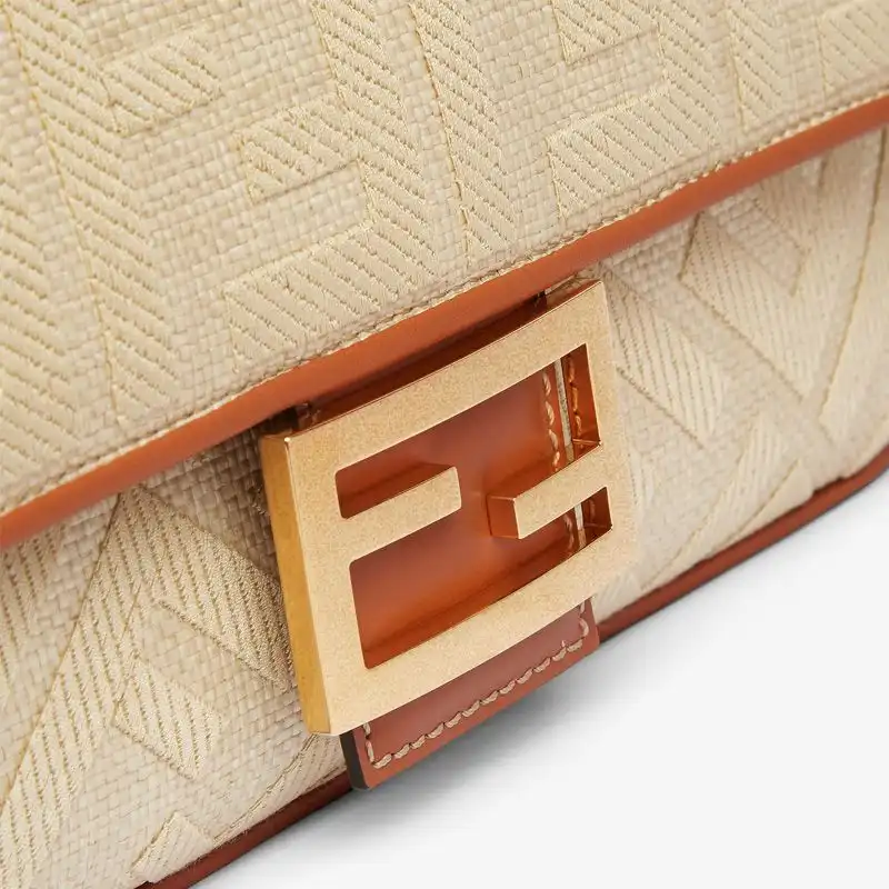 Affordable Fendi Medium Baguette Bag In FF Motif Straw Beige