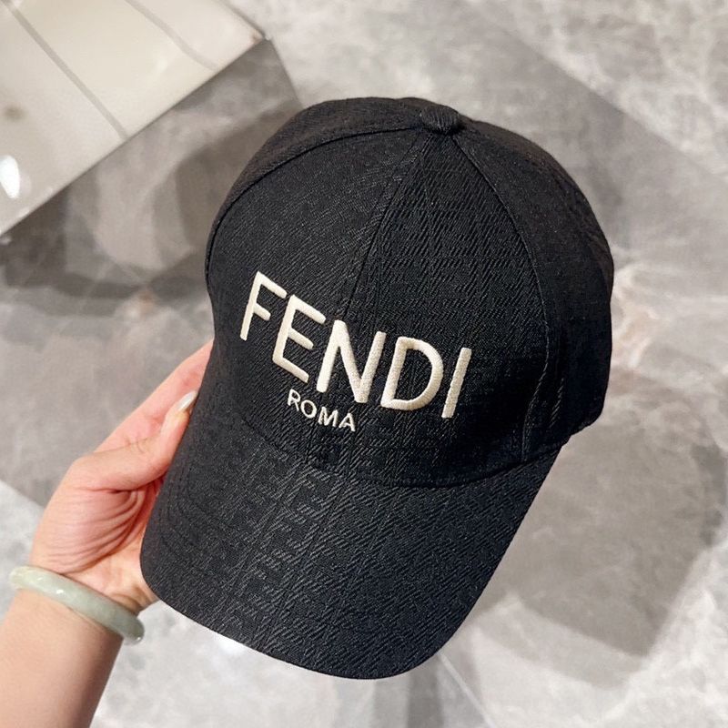 Affordable Fendi Baseball Cap In Fendi Roma FF Shadow Intarsia Motif Canvas Black White