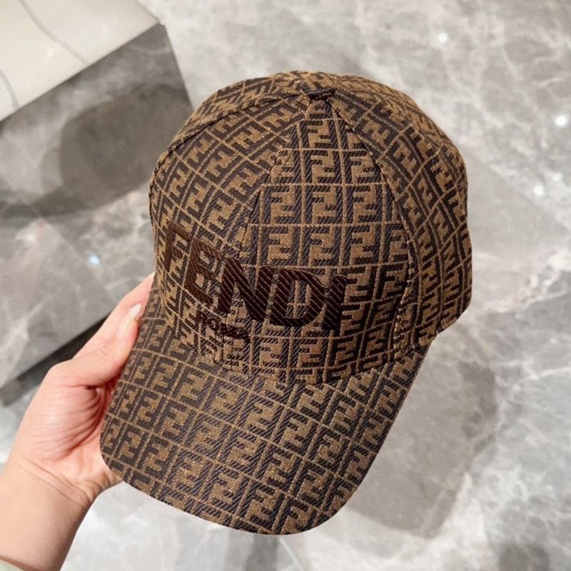 Affordable Fendi Baseball Cap In Fendi Roma FF Shadow Intarsia Motif Canvas Brown